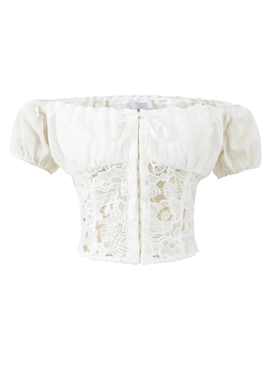 Ingvn   Beach Holiday Skirt Suit for Women Folds Tube Top High Waist Spliced Lace Long Skirt White Two Piece Set Female New