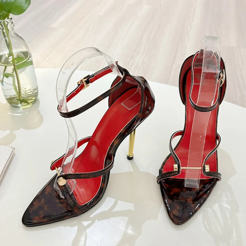 Ingvn  Sexy Gold Silver Ankle Cover Strap Sandals Women Shoes Fashion Metal Decoration Pointed Open Toe Party Club Stripper Heels