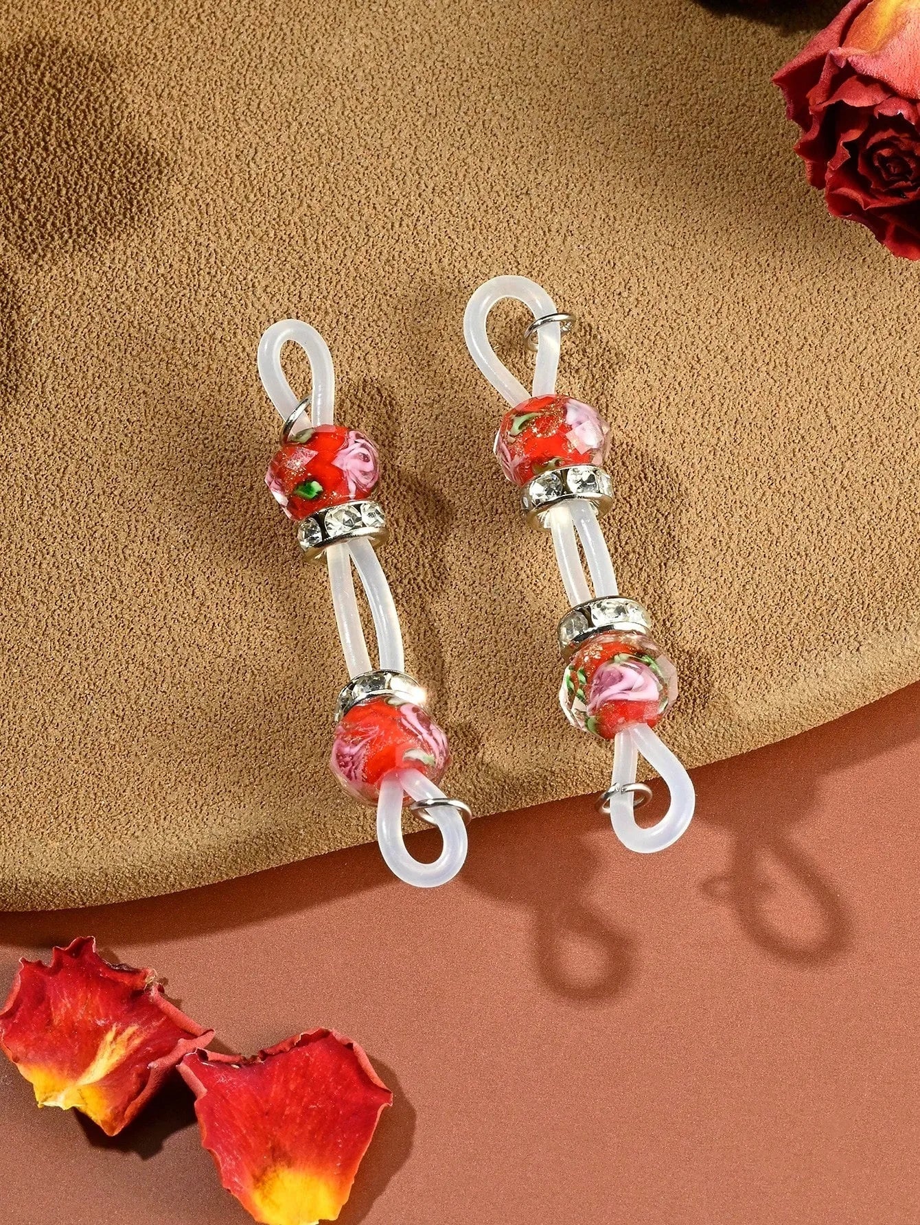 Ingvn  2Pcs Of Fake Nipple Rings - 8mm Glitter Beads-Adjustable Daily Wear Nipple Nooses - Lovers Fake Nipple Faux Nipple Piercing