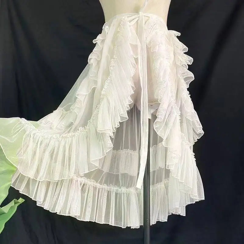 Ingvn  Y2k Kawaii Vintage Irregular Skirt Women Lolita Lace Ruffles Bow Skirt Harajuku Subculture Cute Party Outfit Skirt