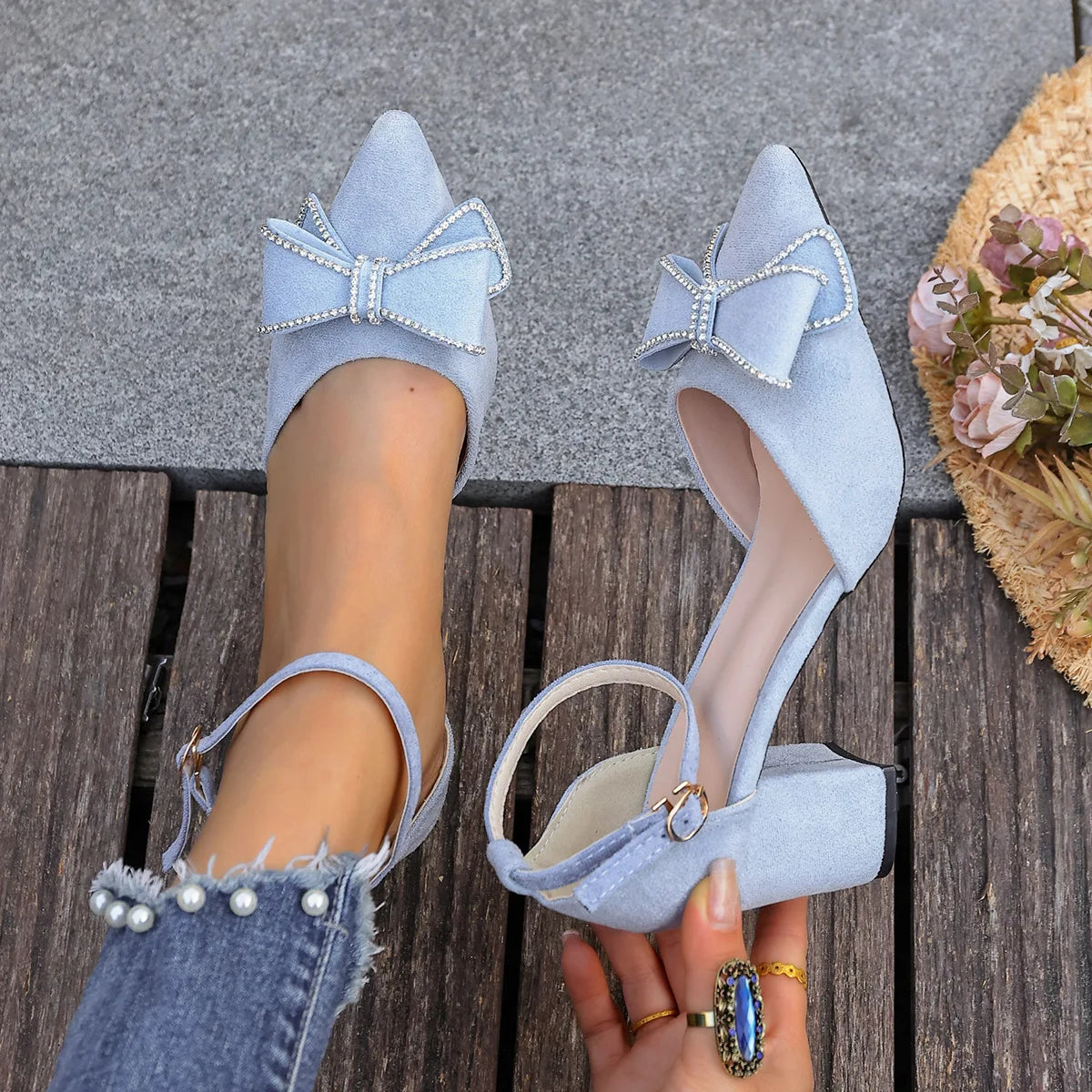 Ingvn  Women's Sandals Summer Women High Heel Pointed Toe Buckle Strap Sweet Style Comfortable Evening Dress Banquet Wedding Shoes