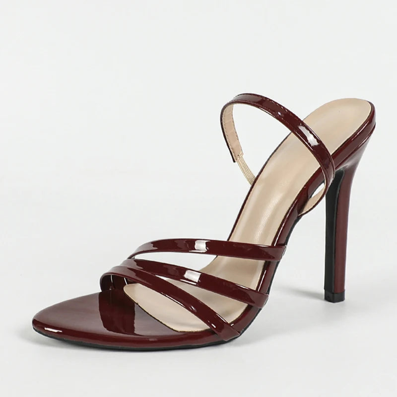 Ingvn  Sexy Slip On Back Strap Sandals Ladies Patent Leather Narrow Band Open Toe Gladiator High Heels Summer Shoes Women Size 43