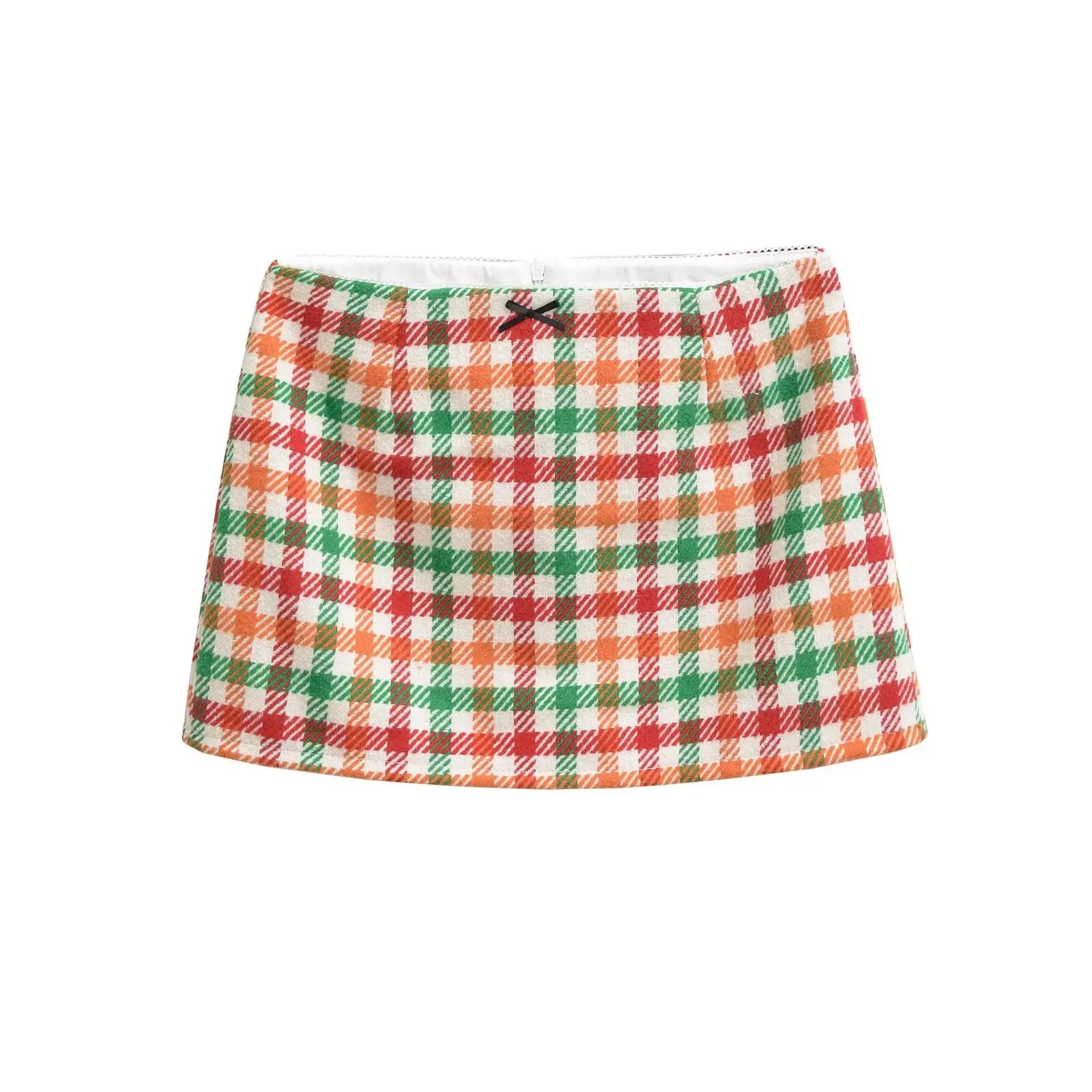 Ingvn  2 colors Autumn High Waist Tweed Colored Plaid Skirt Women Back Zipper Package Hips A lined Mini Skater Party Femme