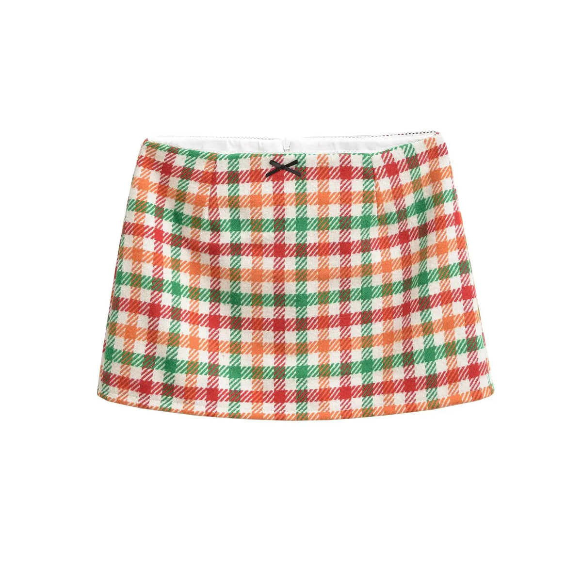 Ingvn  2 colors Autumn High Waist Tweed Colored Plaid Skirt Women Back Zipper Package Hips A lined Mini Skater Party Femme