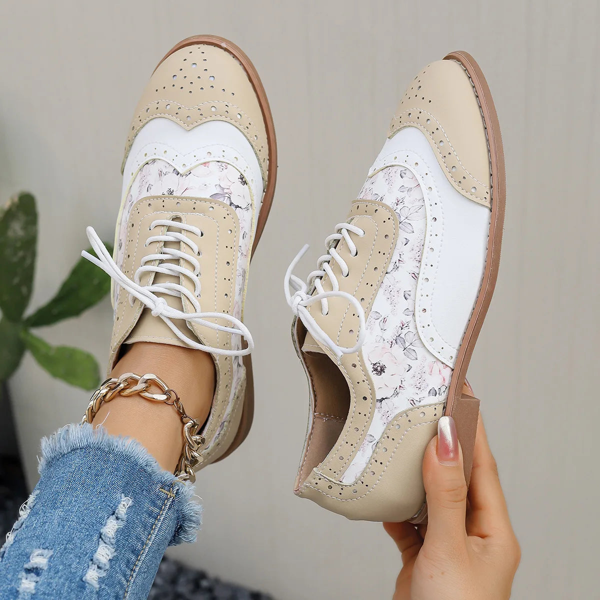 Ingvn  Big Size Shoes Woman Round Toe Female Footwear British Style Oxfords Mixed Colors Low Heels Casual Sneaker New DressSingle Shoes