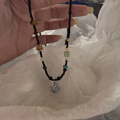 Ingvn  Ping An Lock Handmade Bone Chain with Retro Beaded Design Feeling: A Small Group Necklace with a New Chinese Style Chinese Style