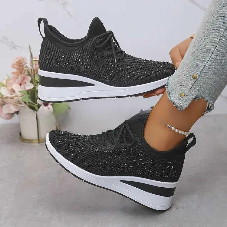 Ingvn  Lady's Shoes New Women Mesh Platform Sneakers High Heels Wedges Thick Bottom Sneakers Breathable Casual Vulcanize Shoes