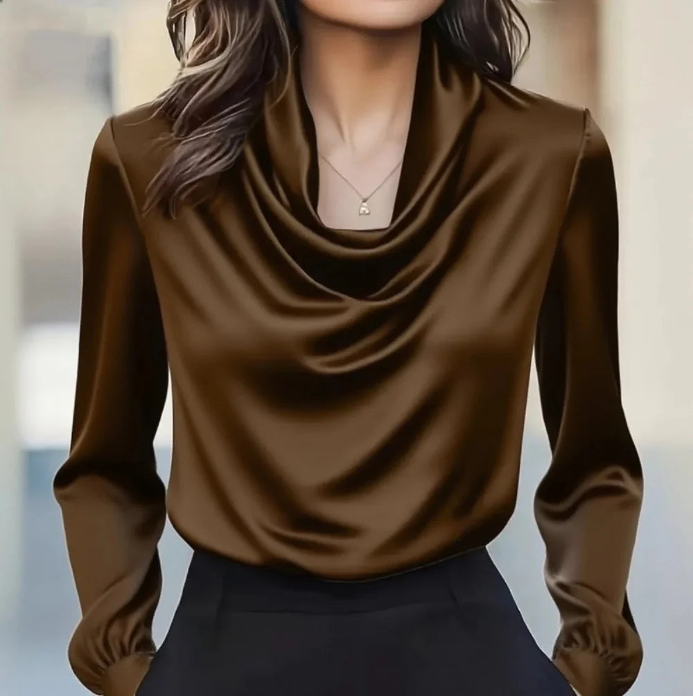Ingvn  Autumn fashion elegant temperament solid colour simple swing collar long-sleeved shirt women