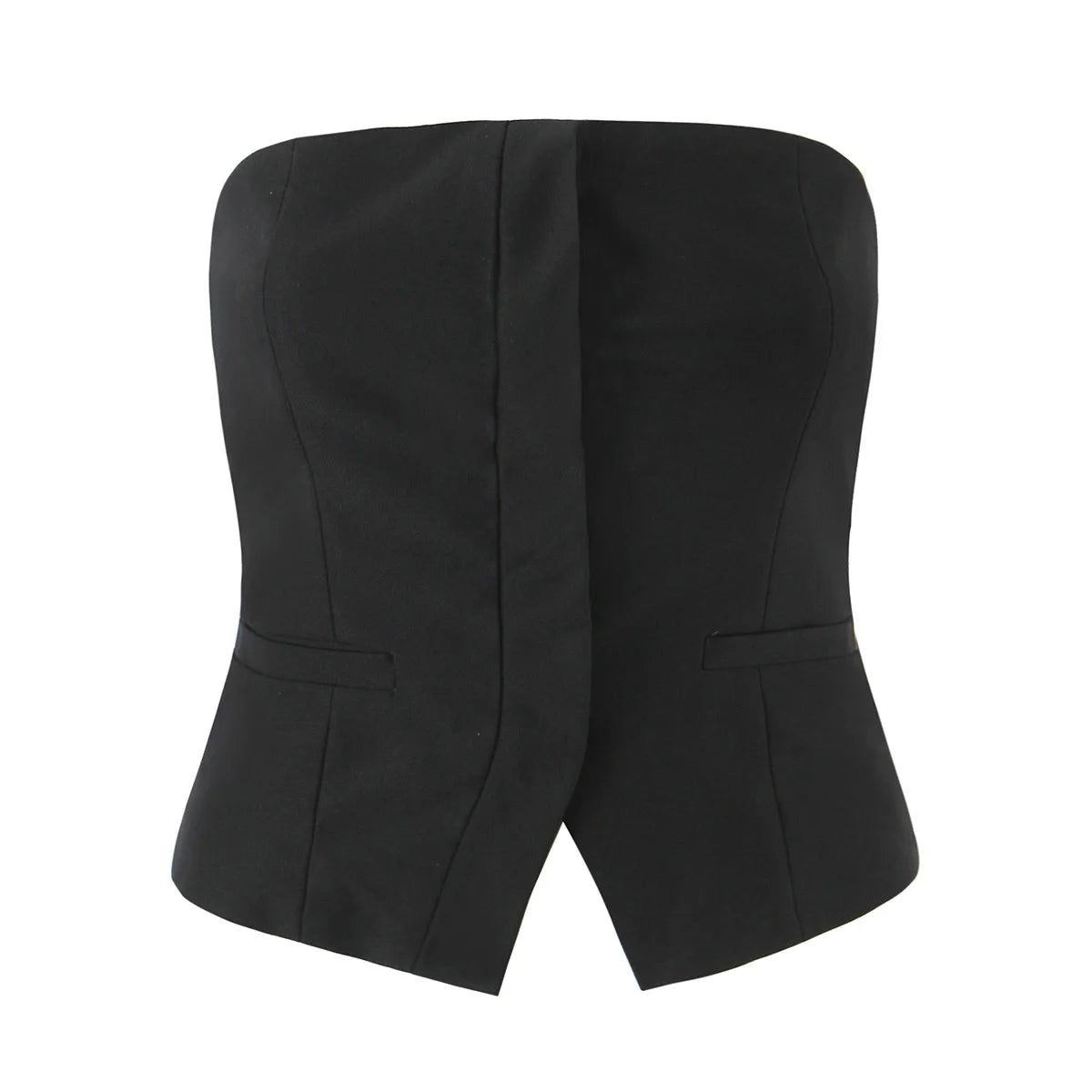 Ingvn  3 colors Sexy Slash Collar Strapless Corset Center Open Buttons Camisole Tank Top Backless Cropped Women asymmetric Camis Top
