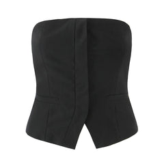Ingvn  3 colors Sexy Slash Collar Strapless Corset Center Open Buttons Camisole Tank Top Backless Cropped Women asymmetric Camis Top