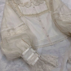 Ingvn  Vintage Lolita Shirt Japanese Women Elegant Sweet Lace Ruffle Embroidery Long Sleeve Blouse Y2k Aesthetic Clothes Tops