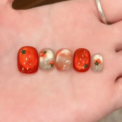 Ingvn  10pcs Handmade Acrylics Fake Nails with Tools Short Nail Tips Realistic Press on Nails Red Artificial Fake Nails with Glue