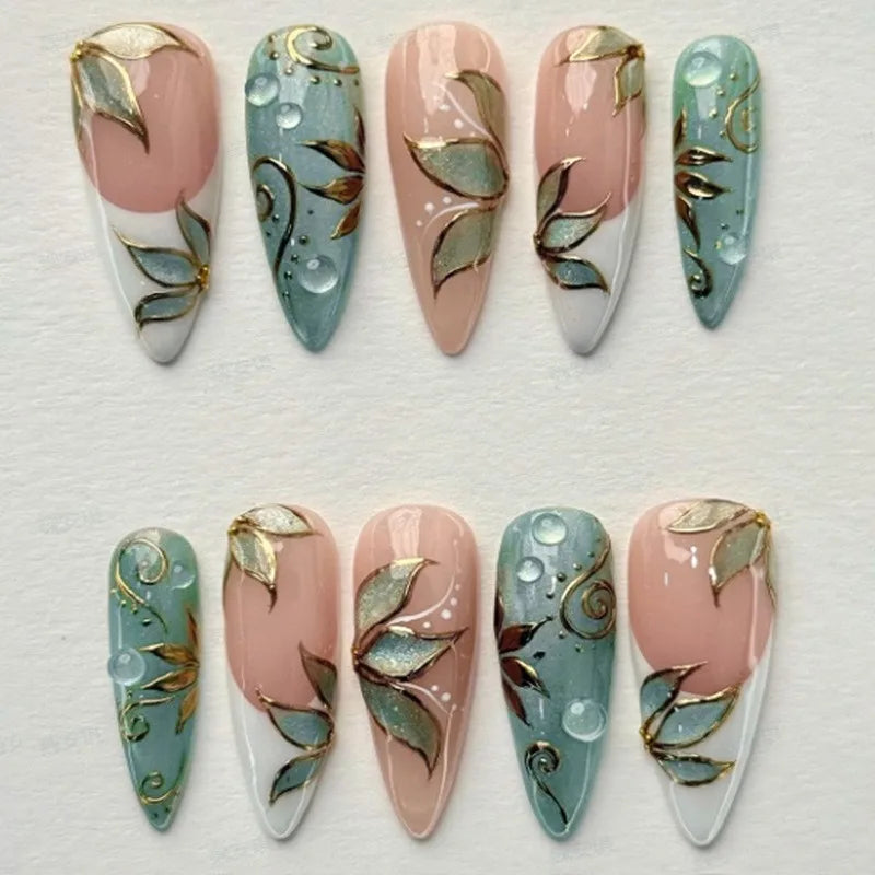 Ingvn  24Pcs Stiletto Nails Press on Long Purple Gradient Butterfly Moon Pattern Fake Nail Tips Detachable Glitter Almond False Nails