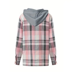 Ingvn  Plus Size Women Fashion Plaid Printed Hoodies Shirt Blouse Ladies Casual Loose Long Sleeved Shirt Lapel Design Shirt Tops