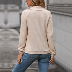Ingvn - Women Autumn European Style Textured Irregular Collar Long Sleeve Casual Sweatshirt Tops
