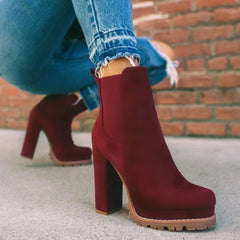 Ingvn  Women Shoes Ankle Boots Woman Sexy High Heels Pattern Chunky Heel Shoes Ladies Female Round Toe Women's Faux Suede Boots
