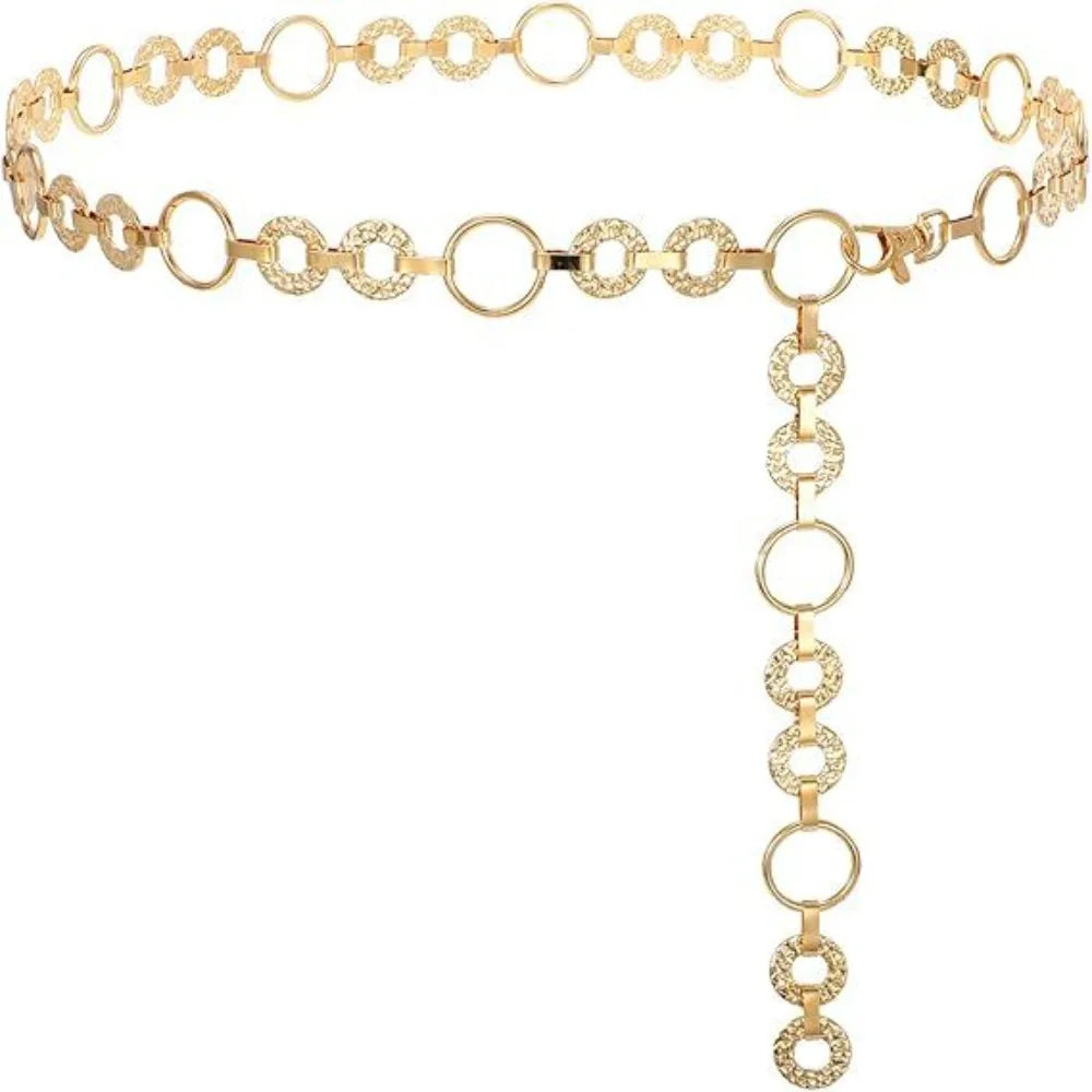 Ingvn  Fashion Metal Waist Chain Belt  Adjustable Body Link Belts Circular Ladies Fashion Chain for Jeans Dress