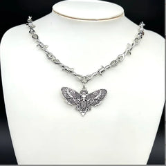 Ingvn  Goth Moth Skull Barbed Wire Cross Pendant Choker Necklace Punk Hip Hop Jewelry Y2K Vampire Little Thorns Chain Choker Gift