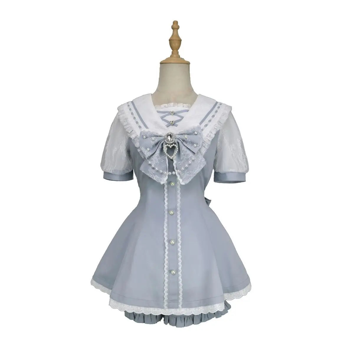 Ingvn  Harajuku Vintage Lace Bow Lolita 2 Piece Set Women Y2K Slim Dress Tops Casual Shorts Sweet Fashion Suit Chic