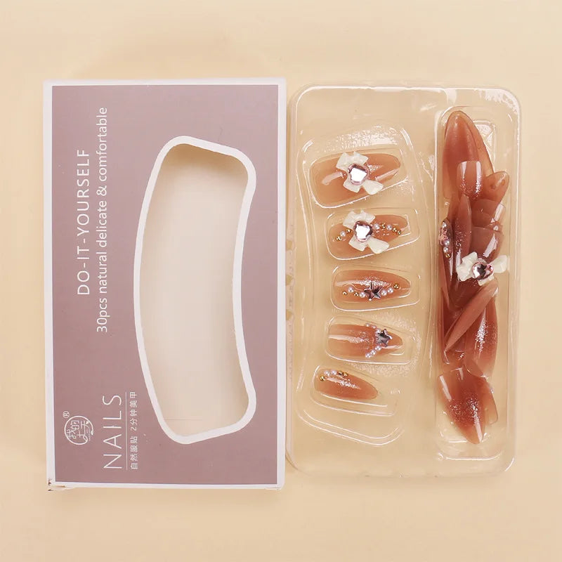 Ingvn  24pcs Love Rhinestone 3d Bowknot Decorated Fake Nails Reusable Adhesive Nail Tips Sparkle Self-adhesive Press on Nails Wholesale
