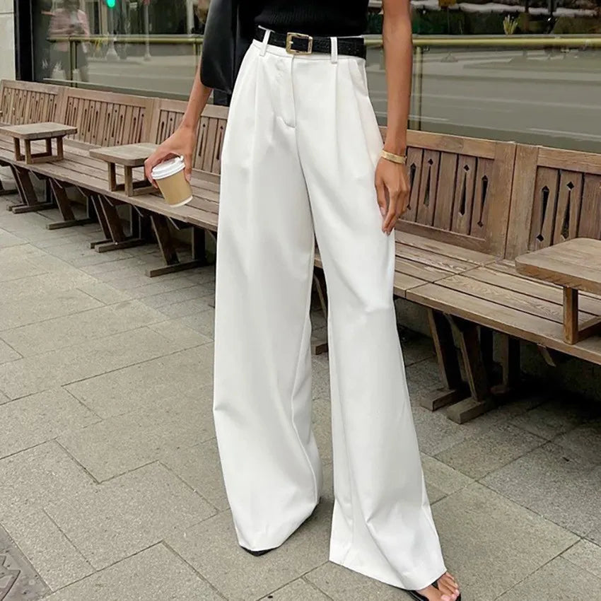 Ingvn  Autumn Winter Women's Clothing High Waist Wide Leg Pants Casual Workwear Long Trousers Polyester Fiber Comfort Fit Full Length
