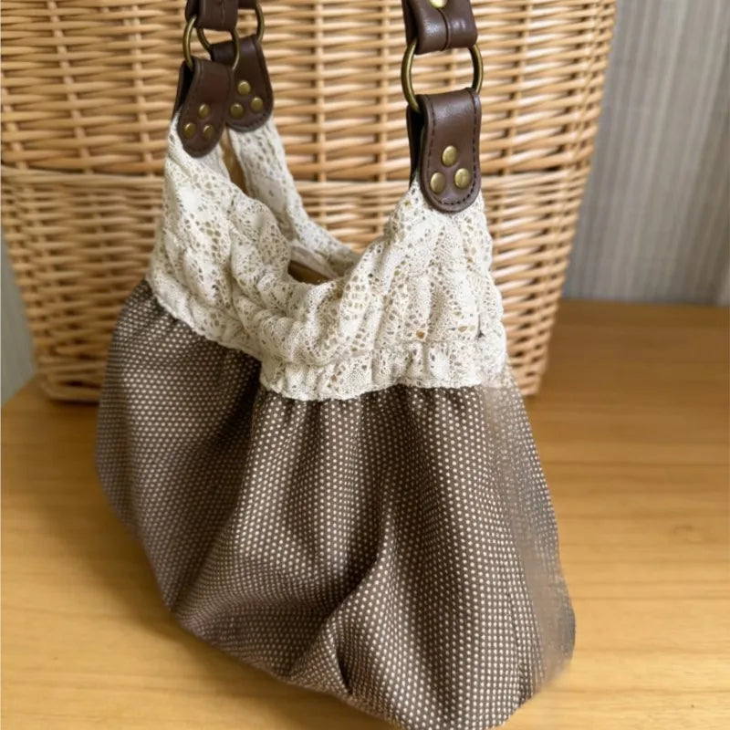 Ingvn - Polka Dot Large Capacity Bag Sweet Lace Shoulder Bags Tote Bolsos mujer Spacious Durable Bolsa Fashionable Bolso Bolsas