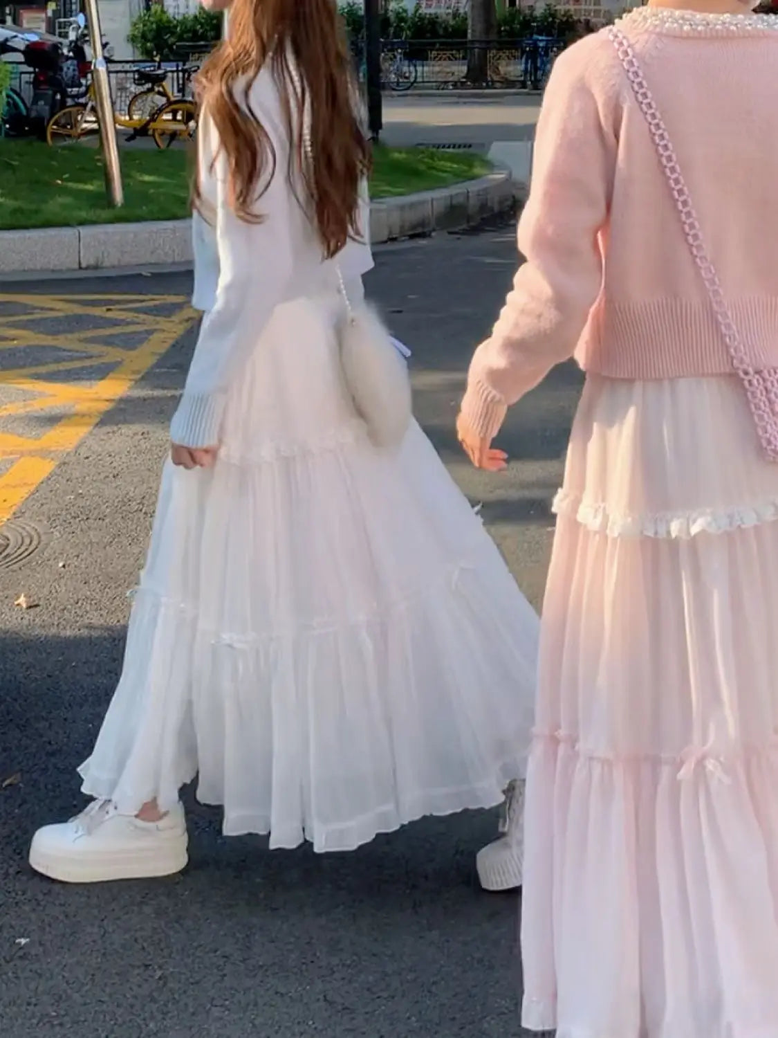 Ingvn  Japanese Kawaii Midi Skirt Y2k Harajuku Ruffles Lace Skirt Sweet Preppy Style Women Subculture Chic High Waist Bow Skirt