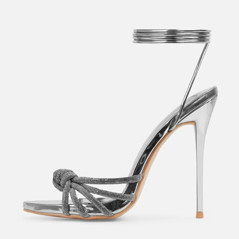 Ingvn  New Arrival Silver Crystal Narrow Band Women's Sandals Summer Party Wedding Prom Shoes Platform Open Toe High Heels