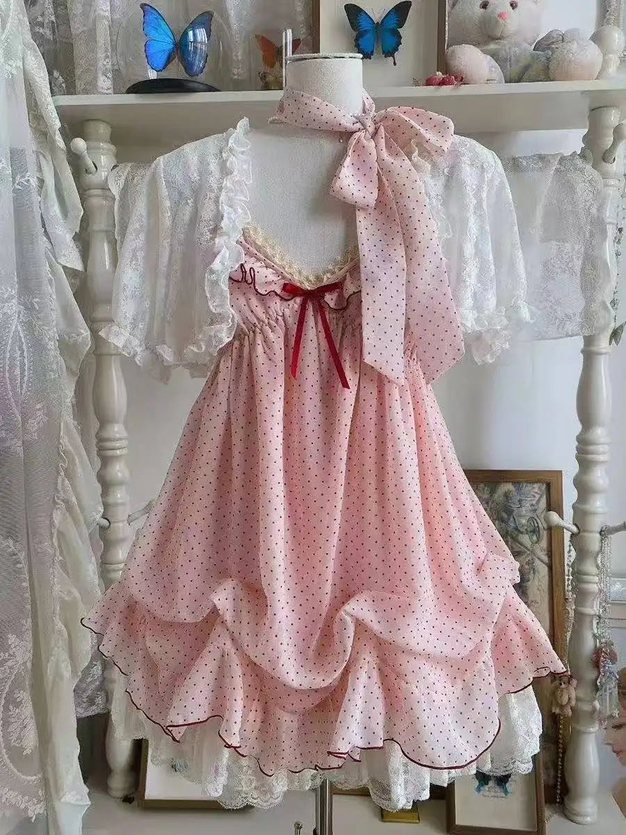 Ingvn  Retro Japanese Lolita Outfits Women Sweet Kawaii Tops Ruffle Mini Dress Suits Y2k Preppy Casual 2 Piece Sets