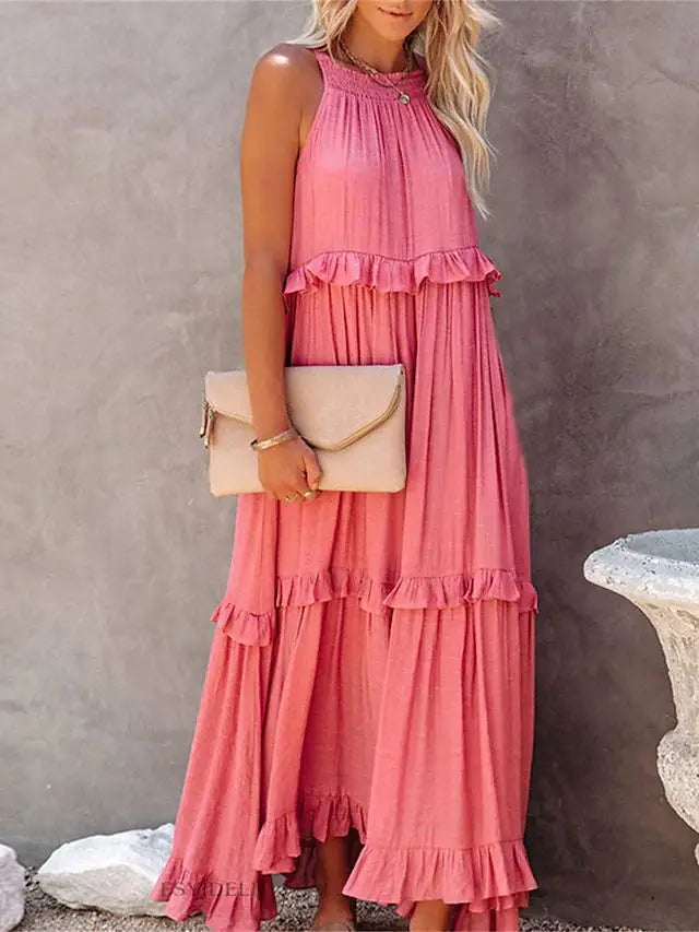 Ingvn  European and American New Summer Vacation Style Long Dress with Big Sway Flowing Beach Skirt for Women