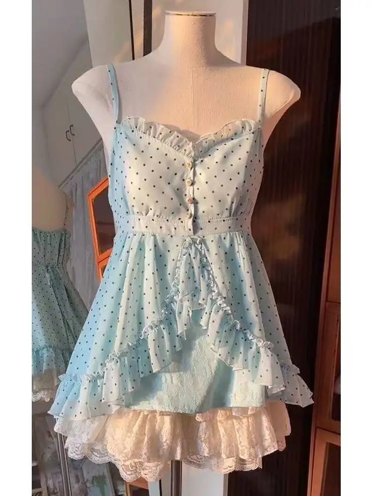 Ingvn  Japanese Lolita Sweet 3 Piece Set Women 2000s Retro Mini Skirt Vintage Lace Sleeveless Vest Casual Short Cardigan Fashion Suit