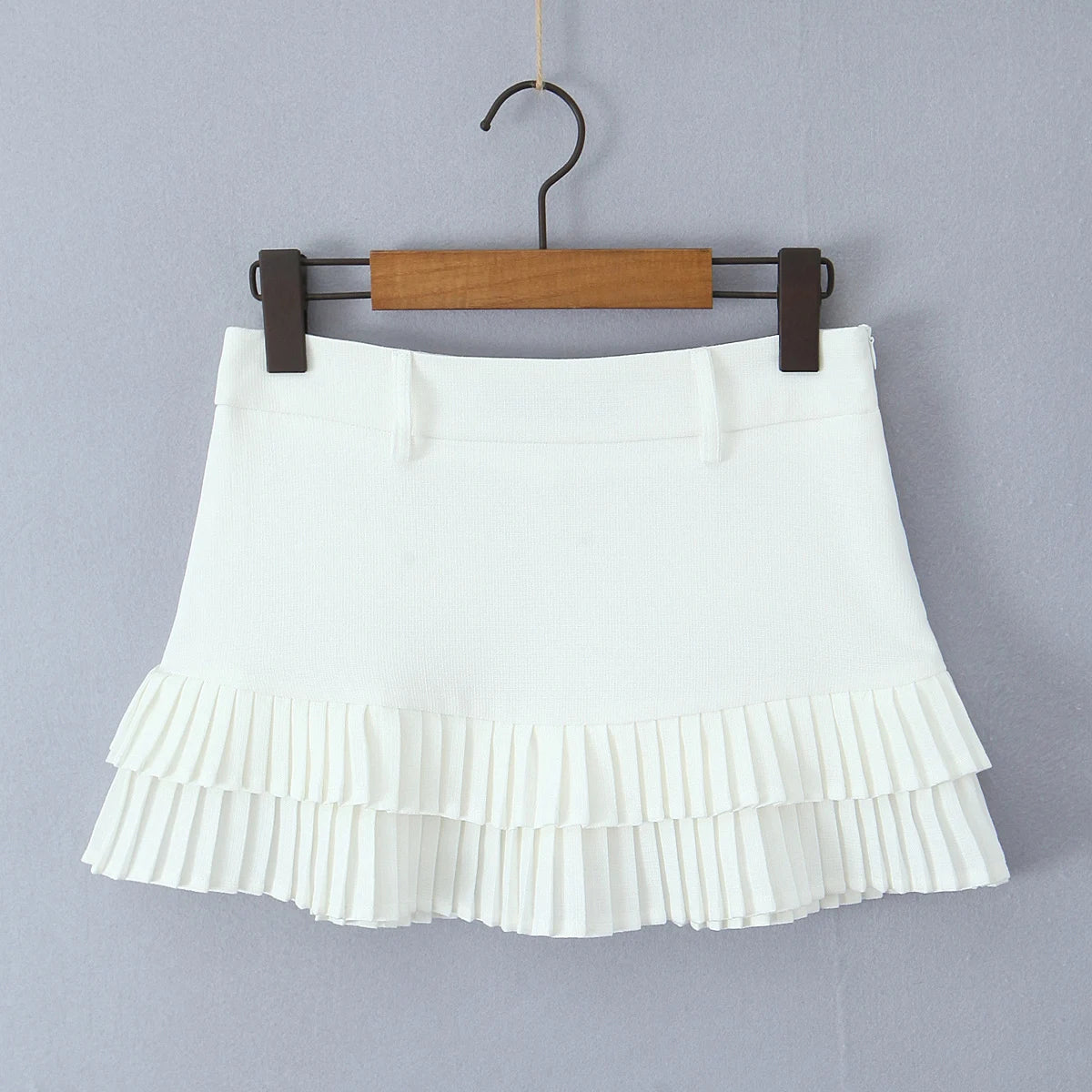 Ingvn  3 colors American Retro Light Blue Package Hips Spliced Pleated Mini Skirt Sexy Low Waist Short Skater Skirts With Shorts Lining