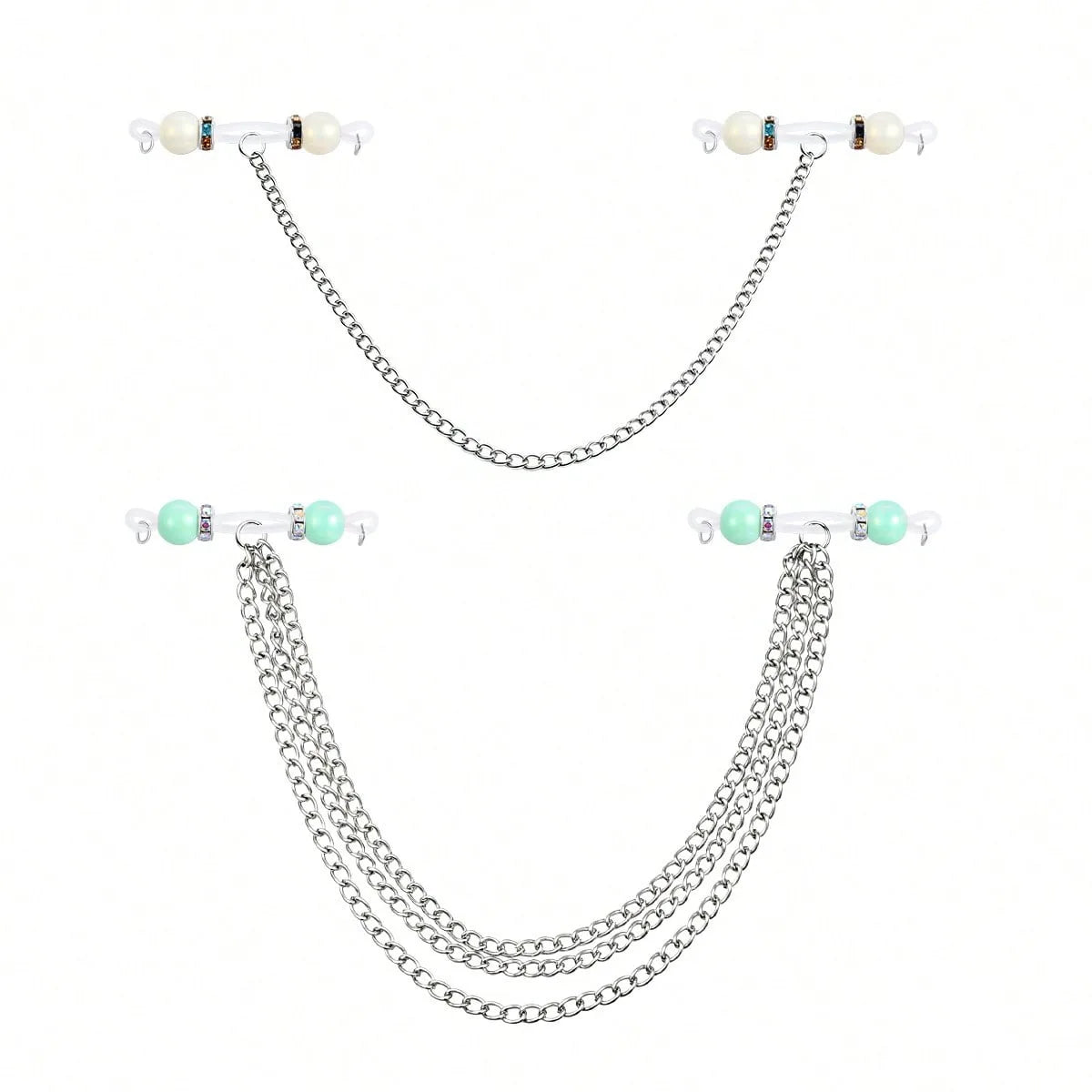 Ingvn  2 Pairs Clip-On Body Piercing Fake Nipple Rings, Non-Piercing Body Chains For Women