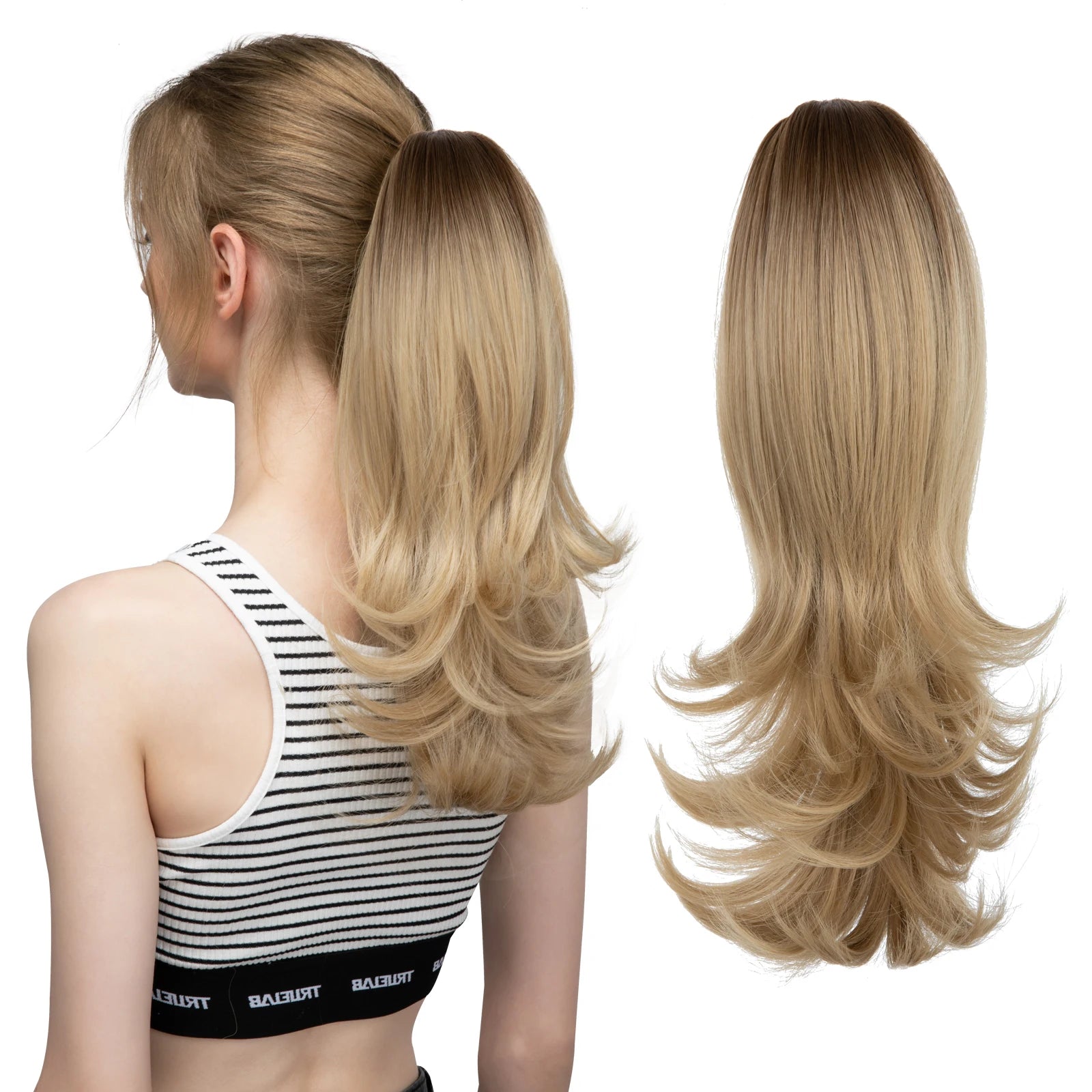 Ingvn  Claw Clip In Ponytail Hair Extensions Hairpiece Fake Blonde Hair Wavy False Pigtail With Elastic Band Horse Tail