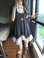 Ingvn  Gothic Aesthetic Fake Two Dress Women Retro Y2K Harajuku Short Sleeve Mini Dress Ladies Club Fashion Clothing