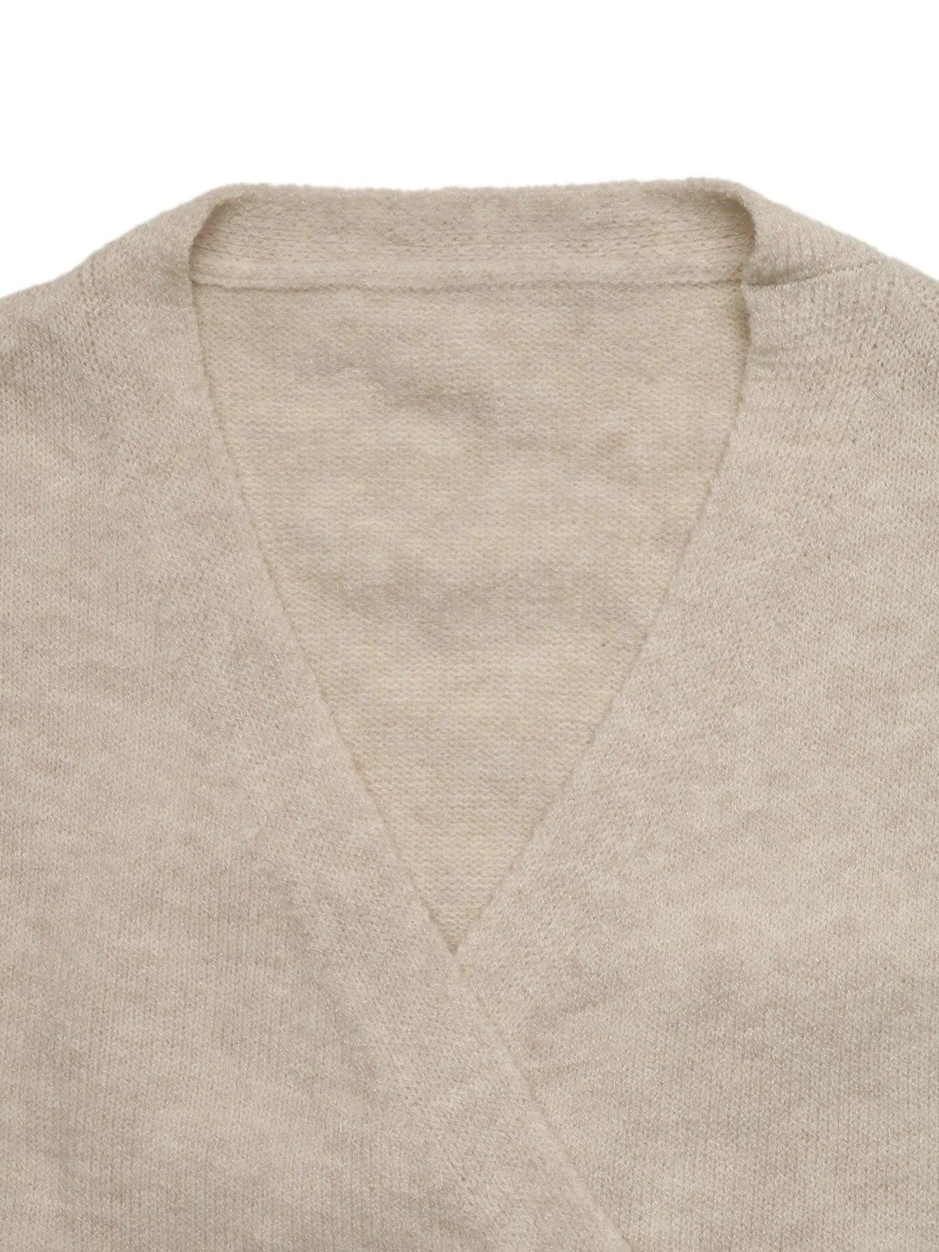 Ingvn - Women Wrap V Neck Knit Sweater Solid Color Tie Side Long Sleeve Lantern Sleeve  Pullover