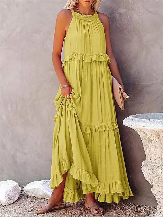 Ingvn  European and American New Summer Vacation Style Long Dress with Big Sway Flowing Beach Skirt for Women