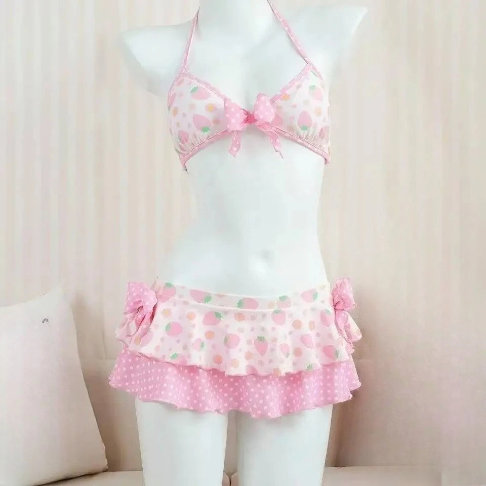 Ingvn  Women's Cute Floral Print Bikini Set Halter Strap Two Piece Swimsuit Ruffle Trim Backless Beachwear Summer Fashion Bathing Suit