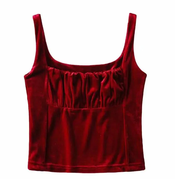Ingvn  Candy Color Ruched Pleated Velour Camis Streetwear Tube Women Summer Tank Tops Retro Cool Girls Sexy Slim Crop Top Tees
