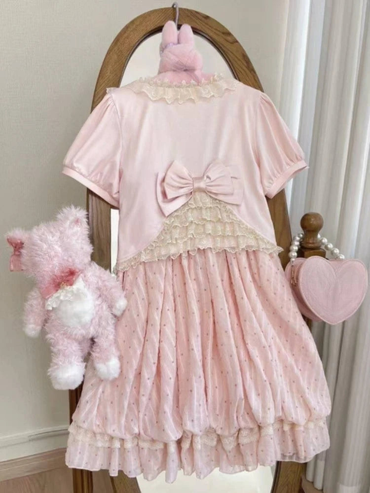 Ingvn  Retro Japanese Lolita Outfits Women Sweet Kawaii Tops Ruffle Mini Dress Suits Y2k Preppy Casual 2 Piece Sets