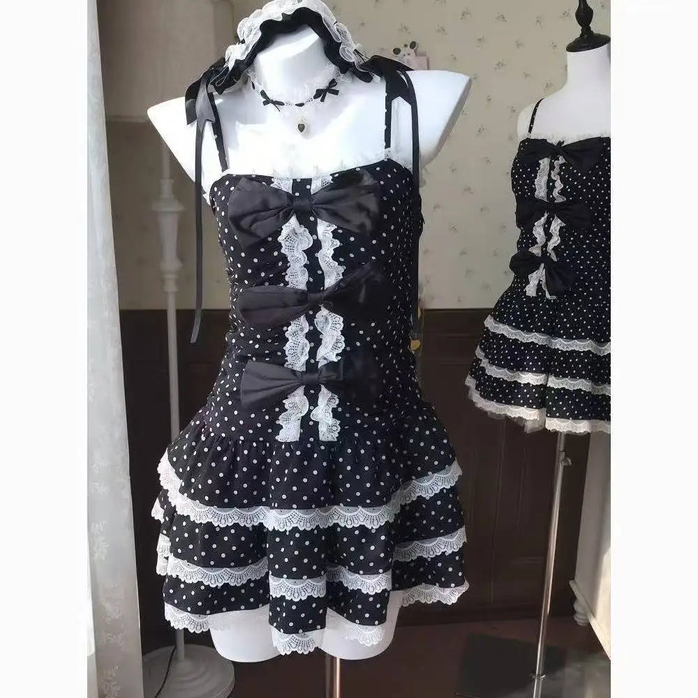 Ingvn  Black Vintage Lolita Dress Women Gothic Y2K Sleeveless Lace Slim Dress Spicy Girl Elegant Daily Streetwear