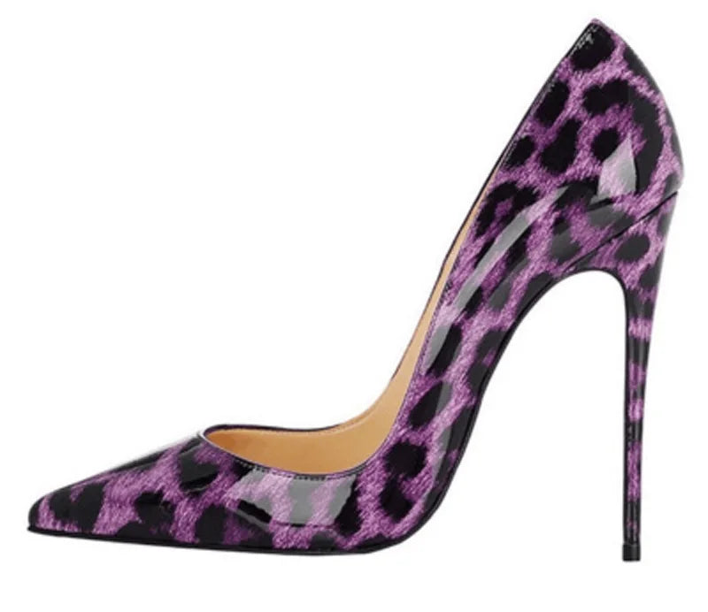 Ingvn - Leopard Stripe Horsehair Side Cutout Pumps 12/10/8cm Stiletto Heels Pointed Toe Woman Sexy Shallow Slip On Banquet Shoes