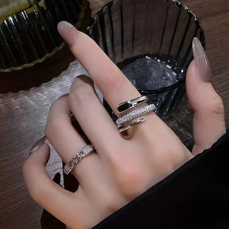 Ingvn  Fashion Trend Pink Crystal Bowknot Heart Rings Zircon Ring Y2K Shiny Zircon Rings for Women Girls Party Aesthetic Jewelry