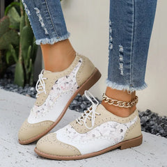 Ingvn  Big Size Shoes Woman Round Toe Female Footwear British Style Oxfords Mixed Colors Low Heels Casual Sneaker New DressSingle Shoes