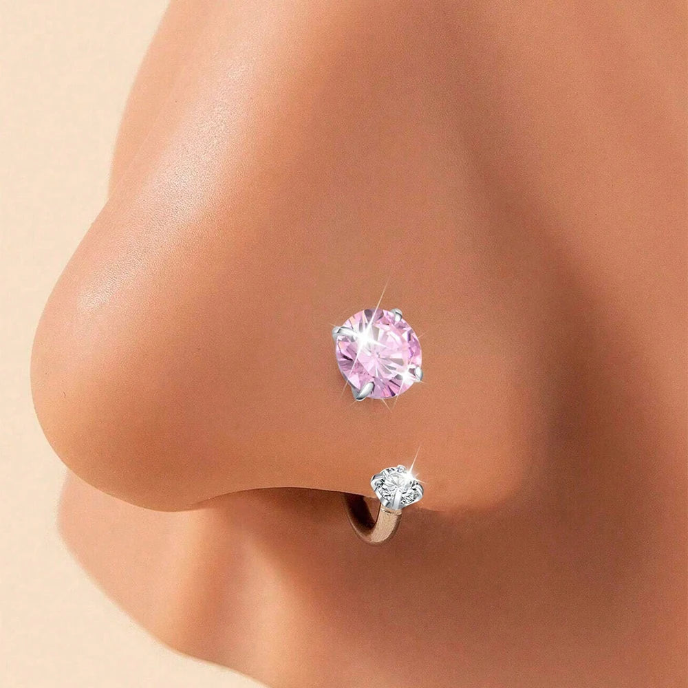 Ingvn  Colorful CZ Horseshoe Nose Rings Studs With 1pc Taper, 18G Stainless Steel Nose Studs, Lip Eyebrow Helix Ear Piercing