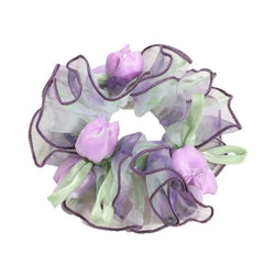Ingvn  Sweet Cute Floral Mesh Scrunchie Sweet Dot Mesh Ruffled Sheer Tulle Flower Hair Rope French Romantic Large Hair Ties