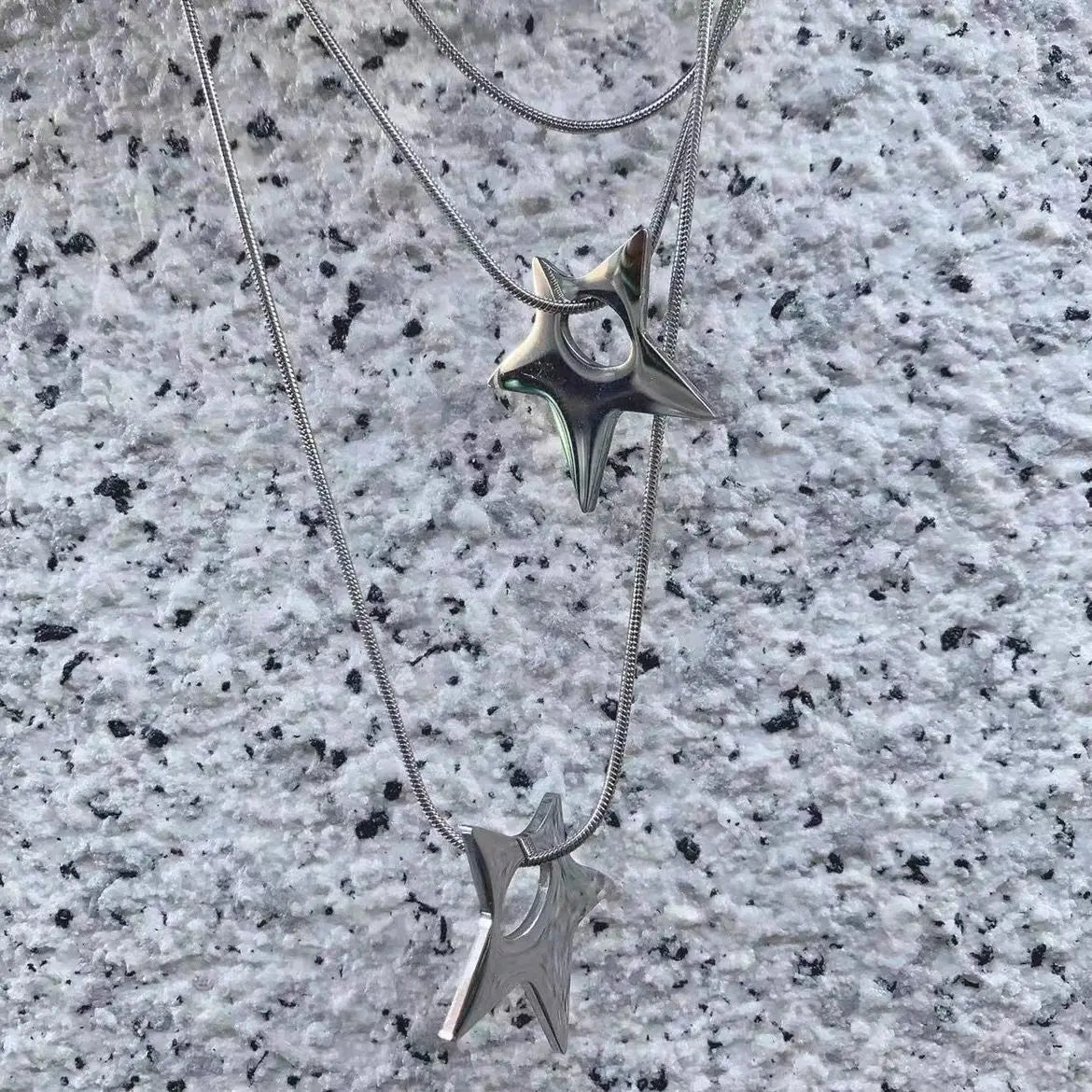 Ingvn  Y2K Irregular Hollow Star Pendant Stainless Steel Necklace for Women Men Unisex Punk Hip Hop Trending Neck Chain Jewelry