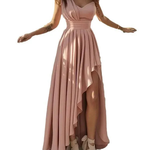 Ingvn  Spring Women's Clothing Elegant Off Shoulder High Waist Maxi Dress For Woman Polyester Bodycon Sleeveless Solid Formal Gown