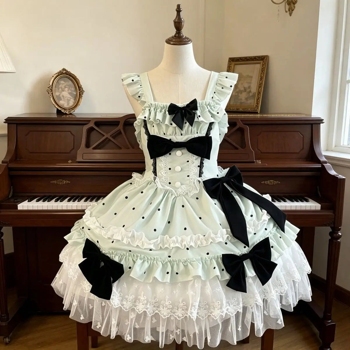 Ingvn  Japanese Harajuku Sweet Strap Lolita Dress Women Y2K Vintage Lace Bow Ruffle Cake dress Slim Bandage Summer Daily Stylish