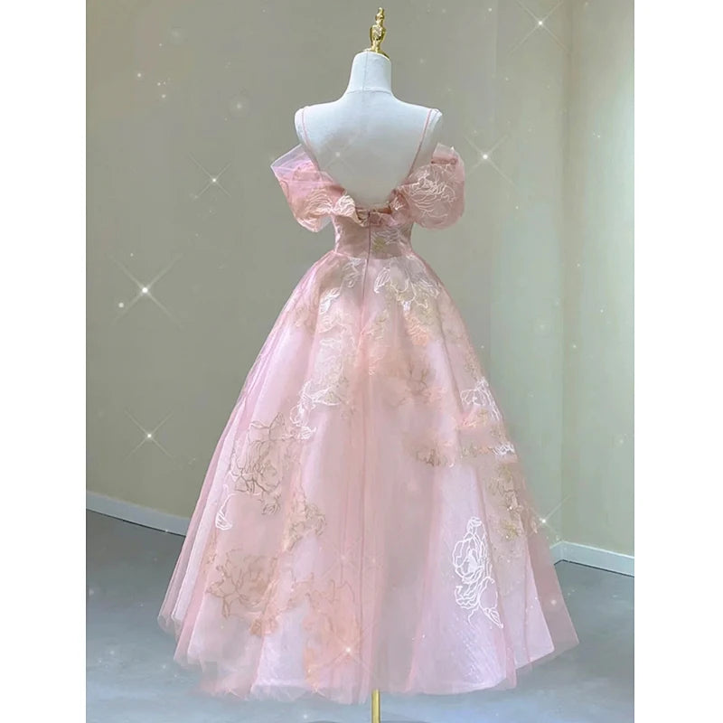 Ingvn  Pink Strapl Evening Gown Luxury mat High-End Birthday Host Performance Wear ort Sve Mid-Waist Bodycon Dr